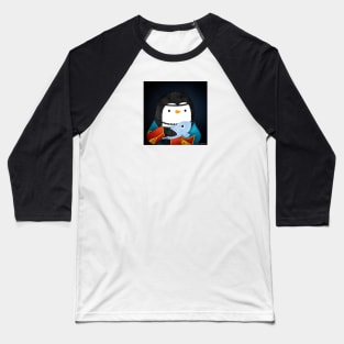 Penguin Lady with a Fish Art Series Baseball T-Shirt